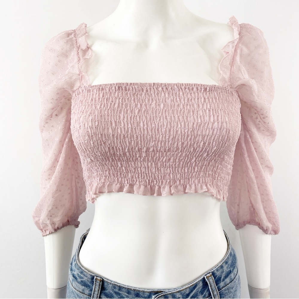 Princess Polly Pink Shirred Chiffon Crop Top Size 6 Coquette Fairy Cottagecore